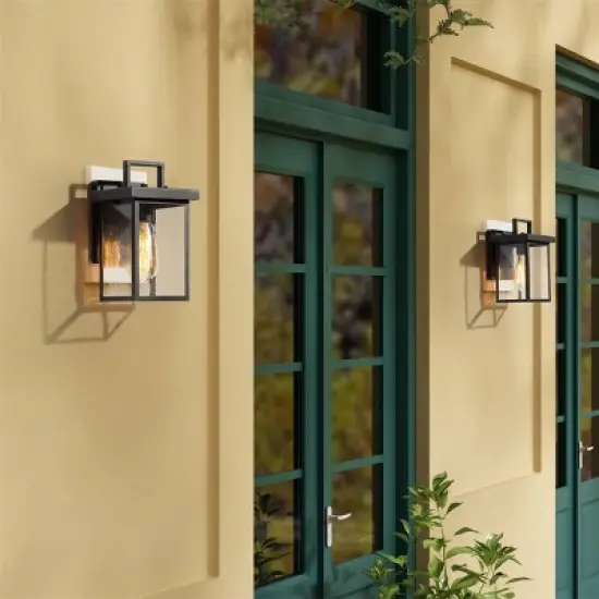 10.5" Square Metal/Glass Outdoor Wall Lamp Black - LNC image {9}