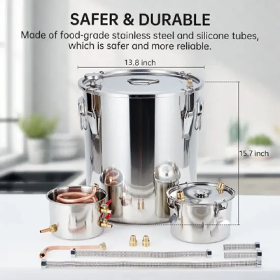Garvee Alcohol Still Stainless Steel Alcohol Distiller with Copper Tube and Build-in Thermometer for Home Brewing, Included Water Pump image {4}