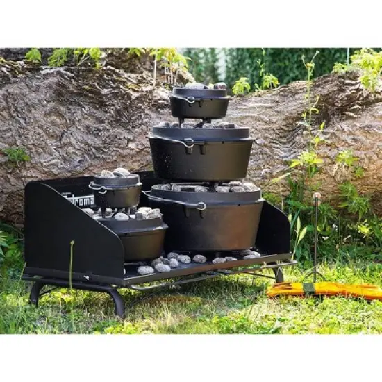 Petromax Outdoor Cooking Table for Dutch Ovens, Steel Camping Cookware Stand with Windbreak and Hooks, Holds Up to 220 Pounds, 17.7" x 35.4" image {3}