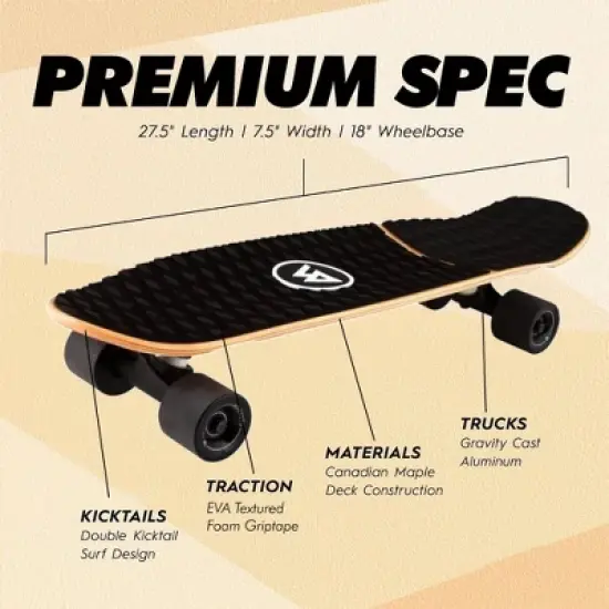 Magneto Complete Skateboard | 27.5" x 7.5", Canadian Maple Double Kick Concave Deck | For Beginners & Adults (Barefoot) image {1}