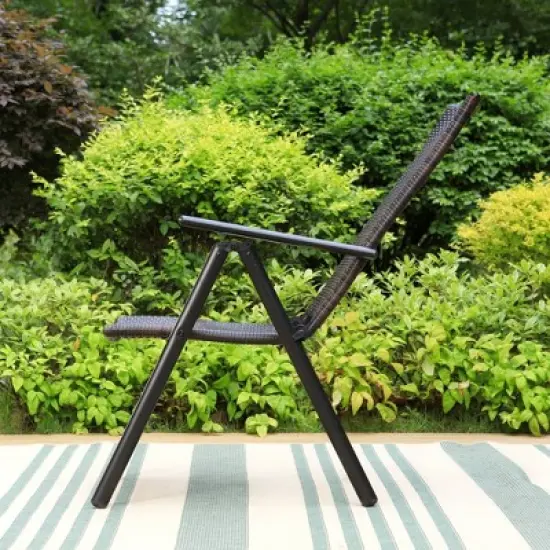 7pc Outdoor Dining Set with 7 Position Adjustable Folding Wicker Chairs & Expandable Metal Table - Captiva Designs: No Cushion, Weather-Resistant image {8}