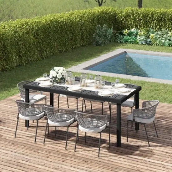 Outsunny 75" x 35" Outdoor Dining Table for 8 People, Rectangular Aluminum Frame Garden Table with All-Weather Faux Wood Top image {1}