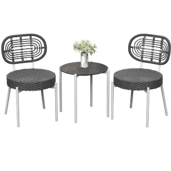 3 Pieces Patio Set Outdoor Wicker Bistro Set All-Weather Rattan Deck Conversation Set of 3 with Table & Cushions for Deck Patio Balcony Backyard image {10}