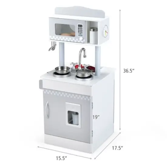 Costway Kids Kitchen PlaySet Pretend Wooden Play Kitchen with IceDispenser&Stovefor Toddler image {2}