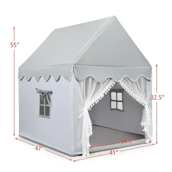 Costway Kids Play Tent Large Playhouse Children Play Castle Fairy Tent Gift w/ Mat Gray image {6}