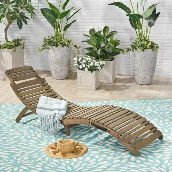Christopher Knight Home Lahaina Outdoor Acacia Wood Folding Curved Chaise Lounge image {8}