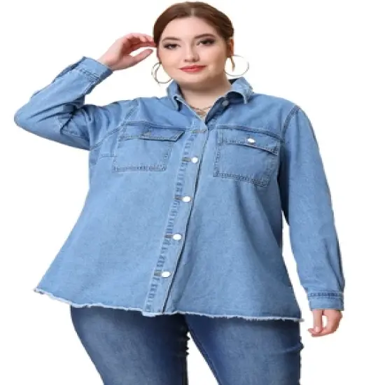 Agnes Orinda Women's Plus Size Jacket Casual Washed Frayed Denim Jackets image {2}