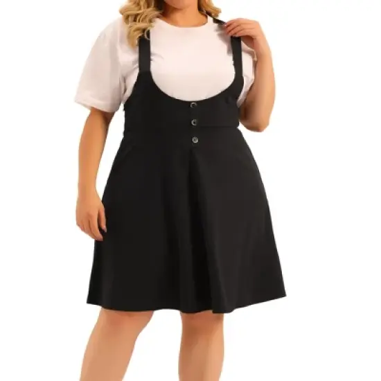 Agnes Orinda Women's Plus Size Suspender Detachable Strap A-Line Basic High Waist Overall Dress image {5}