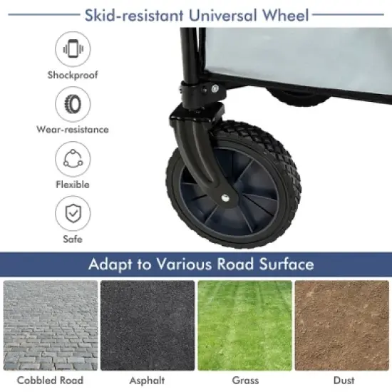 Costway Folding Collapsible Wagon Utility Camping Cart W/Wheels & Adjustable Handle Red\Grey\Navy image {6}