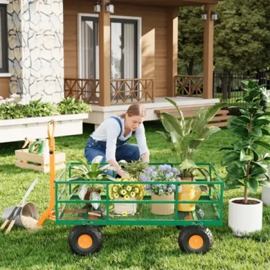 Steel Garden Cart with 10" Wheels, Wagon Cart, Removable Sides, 180&deg; Handle for Lawn, Farm, Outdoor image {5}