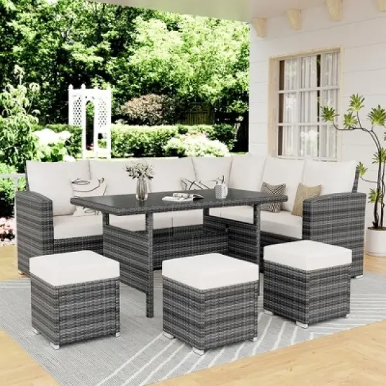 7 Piece Outdoor Sectional Sofa with Dining Table image {8}