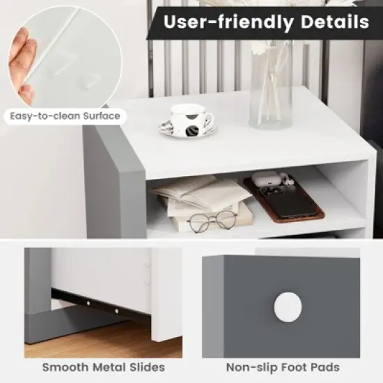 Tangkula Modern Minimalist Nightstand w/ Drawer Asymmetrical Bed Side Table End Table image {6}