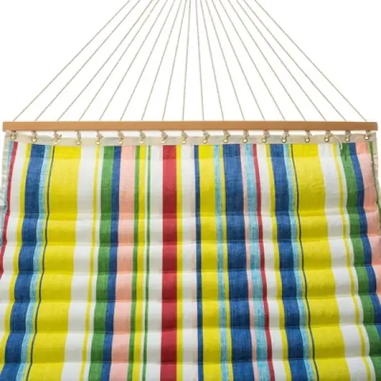 11.3' Pillowtop Outdoor Fabric Hammock Summer Stripe Yellow/Red/Blue - Threshold&trade; image {1}