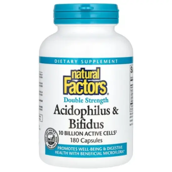 Natural Factors Acidophilus & Bifidus, Double Strength, 10 Billion, 180 Capsules image {2}