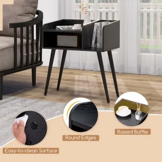 Costway Mid Century Modern End Table with Open Shelves Metal Support Legs for Bedroom White/Black/Coffee image {5}