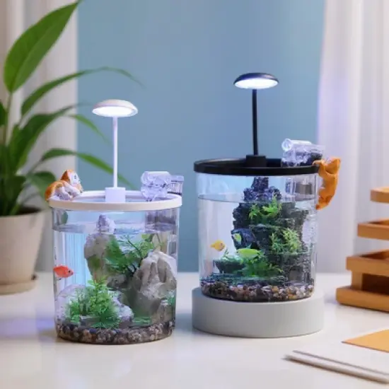 Small Fish Tank, 1.3 Gallon Betta Aquarium Starter Kit with LED Light & Filter - Desktop Mini Aquarium for Betta Fish, Shrimp, Snails image {7}