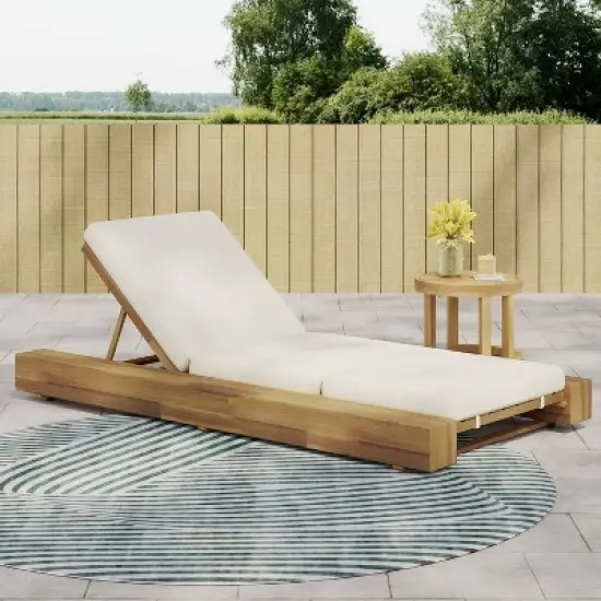 Christopher Knight Home Daphne Patio Adjustable Acacia Wood Chaise Lounge with Cushion image {8}