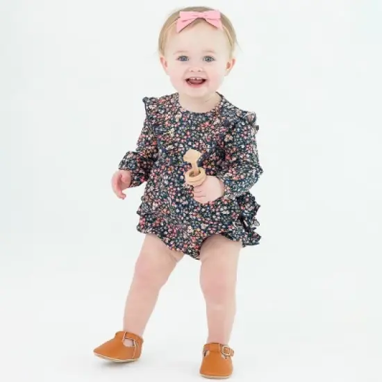 RuffleButts Toddler Girls Long Sleeve V-Ruffle Bubble Romper image {2}
