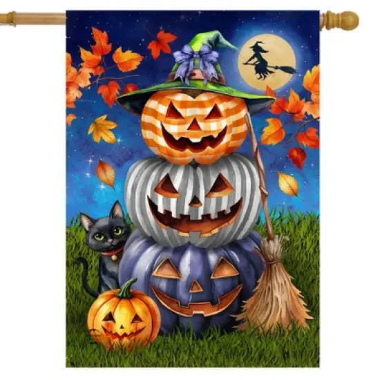 Briarwood Lane House Flag 40x28 For Outdoor Halloween Striped Pumpkin Stack For Halloween House Flag image {1}