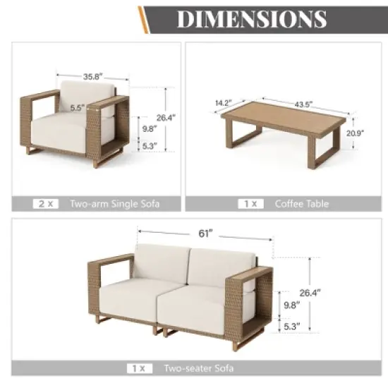 Captiva Designs Outdoor Patio Furniture Sectional Wicker Sofa Conversation Set with 9.8 Inch Thick Cushions image {12}