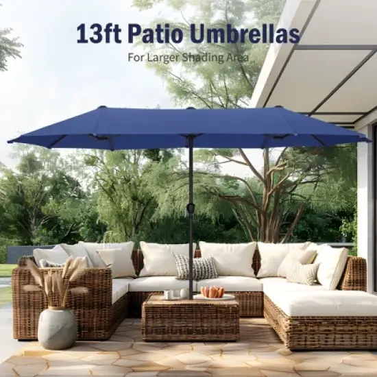 Captiva Designs 8pc Patio Dining Set with Rectangular Steel Table & Black Steel Chairs & Blue Umbrella image {9}