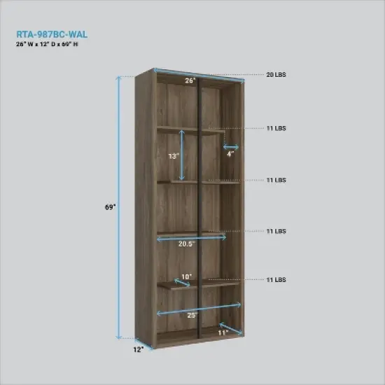 Standard 5 Tier Wooden Bookcase - Techni Mobili image {7}