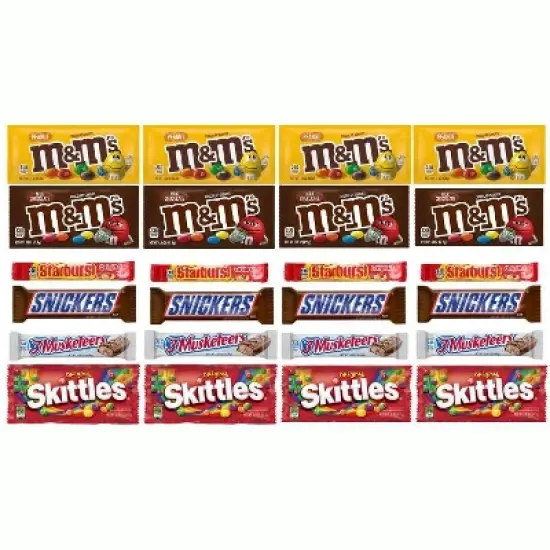 Mars 12/24 Pack M&M's, Peanut M&M's, Snickers, 3 Musketeers, Skittles & Starburst Full Size Individually Wrapped Candy Bars Bulk Assortment image {8}