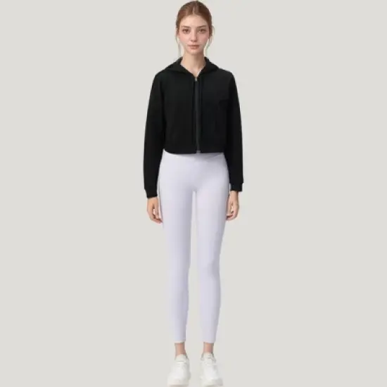 Anna-Kaci Active Women's Zip Front Cropped Hoodie with Long Sleeves and Drawstring Hood image {6}