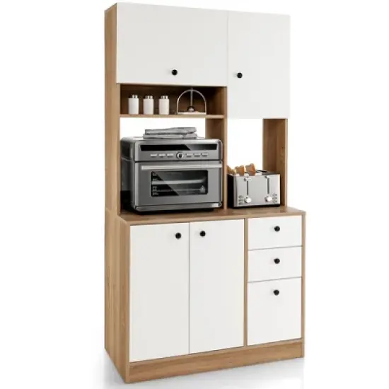 Costway 71'' Tall Kitchen Pantry Buffet Hutch Freestanding Storage Cabinet 4 Doors White/Walnut image {11}