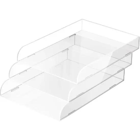 Acrylic Stackable Paper Tray Organizer for Desk, Elegant Paper Organizer Tray, Clear Desk Organizer with White Edges for Office Storage image {7}