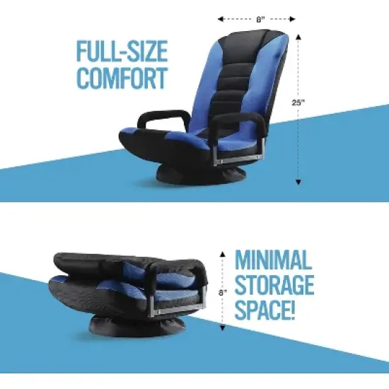 Swivel Gaming Floor Chair  6 Adjustable Positions, Lumbar Support, Removable Cover, Arm Rests, Foldable, Stylish Blue with Black Stripe Maple99 image {1}