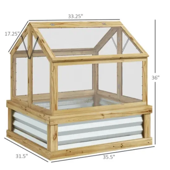 Gulches 35.5" x 31.5" x 36" Natural Raised Garden Bed with Polycarbonate Greenhouse and Peak Roof image {4}