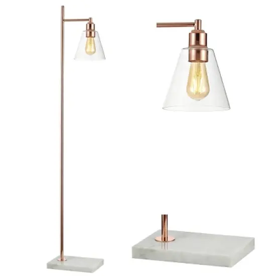 55" Metal/Marble Lorena Modern Glam Floor Lamp (Includes LED Light Bulb) Copper - Jonathan Y image {2}
