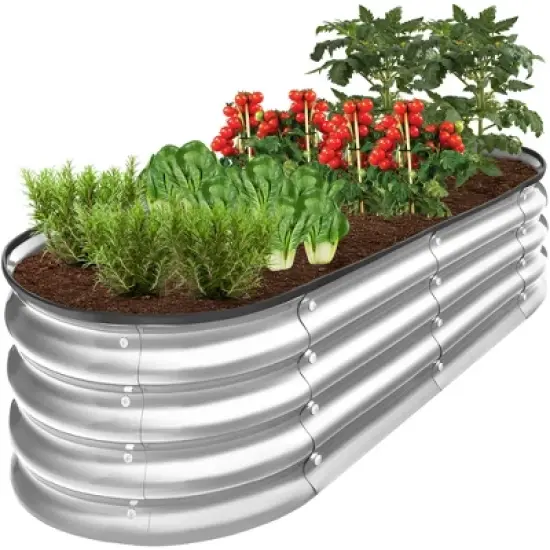 Best Choice Products 4x2x1ft Outdoor Raised Metal Oval Garden Bed, Planter Box for Vegetables, Flowers image {9}