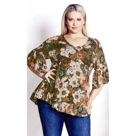 Women's Plus Size Harlow Frill Tunic - brown floral | ARNA YORK image {8}