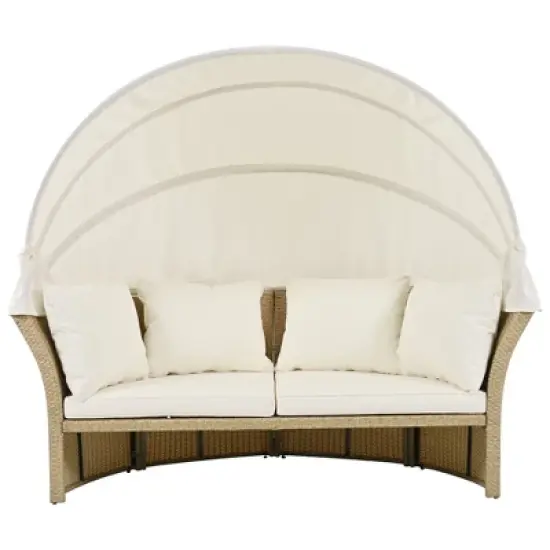 YOOCOZZ Outdoor Wicker Daybed with Retractable Canopy & 4 Pillows image {10}