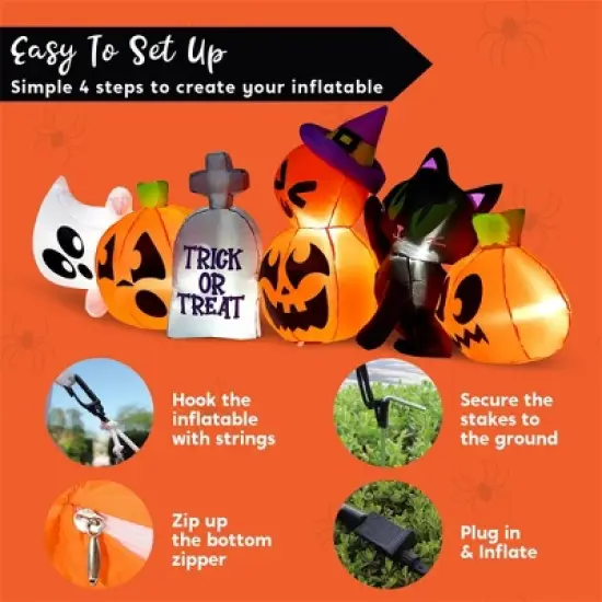 Joyfy 8 FT Long Halloween Inflatables Outdoor Decoration, Inflatable Pumpkin Ghost Cat Tombstone with LEDs for Halloween Yard Garden Lawn Decoration image {5}