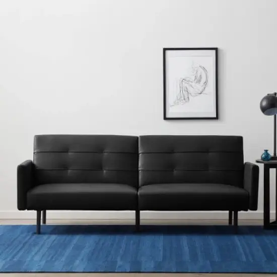 Comfort Collection Futon Sofa Bed with Buttonless Tufting - Lucid image {10}