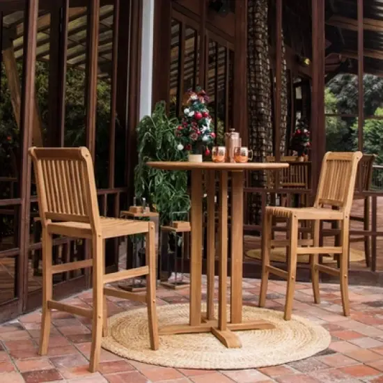 Mosko 3pc Teak Patio Bar Height Set - Natural - Cambridge Casual image {1}