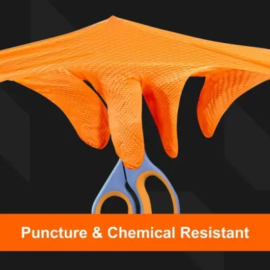 GLOVEWORKS Heavy-Duty Orange Nitrile Gloves with Raised Diamond Texture- Industrial Grade - Great for Auto Repair, Mechanics, Janitorial, Food Service image {5}