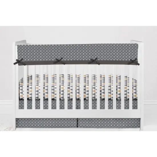 Bacati - Woodlands Gray/Beige Neutral Cotton Long Crib Rail Guard Cover image {6}