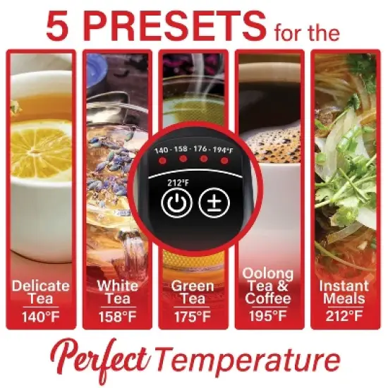 Brentwood 1,500-Watt 1.79-Qt. Cordless Digital Stainless Steel Kettle with 5 Temperature Presets and Swivel Base in Black image {6}