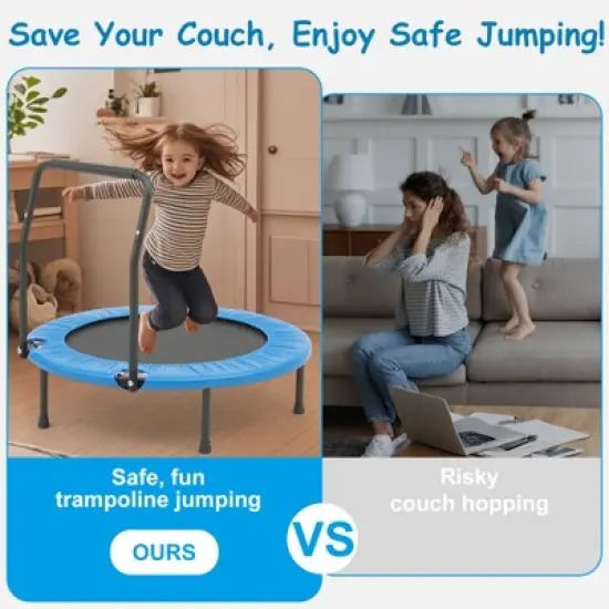 SUGIFT Kids Indoor Outdoor Trampoline with Handrail, 36" Mini Rebounder for Toddlers, Safety Pad & Foldable Design image {5}