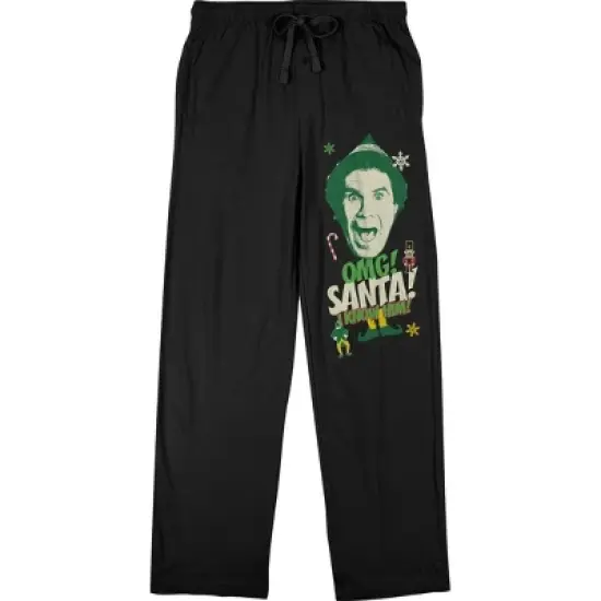 Elf "OMG! Santa! I Know Him! Men's Black Graphic Sleep Pajama Pants image {2}
