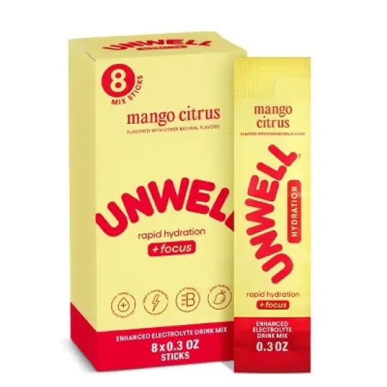 Unwell Hydration+Focus Mango Citrus Powder Stick Sport Drink - 8pk image {8}