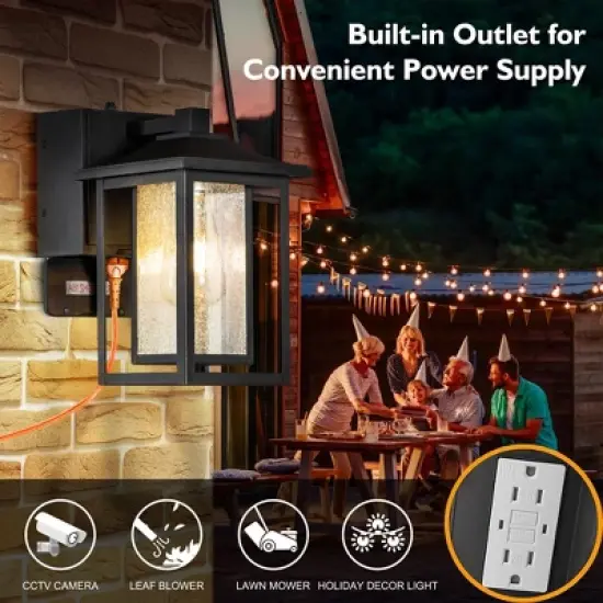 ALOADECOR 1 Light Black Light Dusk to Dawn Motion Sensor Outdoor Garage Wall Lights with Seeded Glass for Outside Garden Porch Patio (2 Pack) image {4}