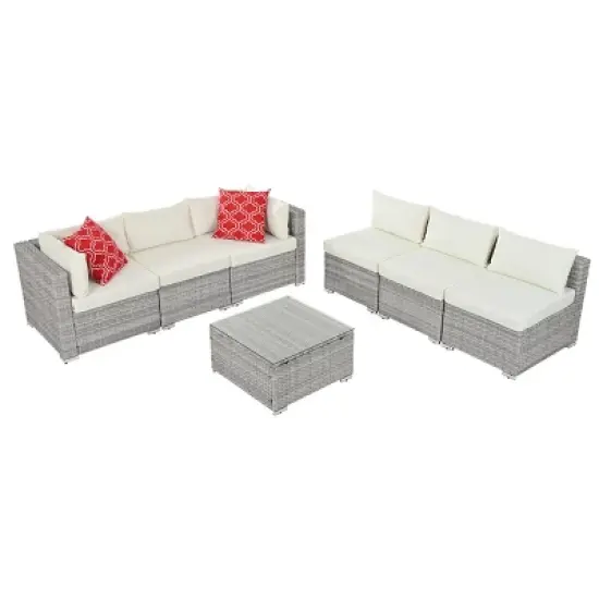 ELJGET Patio Furniture Set Outdoor Wicker Conversation Sets All Weather PE Rattan Sectional Sofa Set with Cushions & Coffee Table image {9}