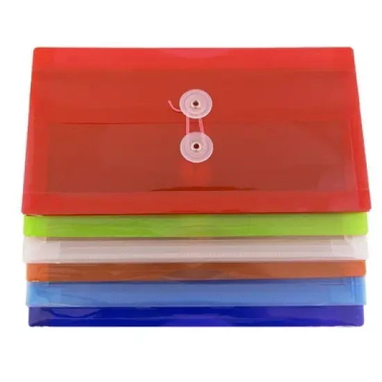 JAM Paper 5 1/4'' x 10'' 6pk Plastic Envelopes with Button and String Tie Closure - Multicolor image {3}