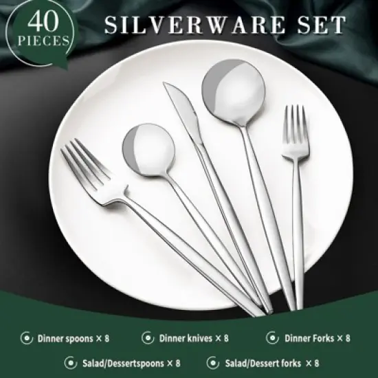 Itopfox 40-Piece Silverware Set for 8 Stainless Steel Flatware Cutlery Set with Knife Spoon & Fork Kitchen Utensils for Home Hotel Wedding Restaurant image {1}