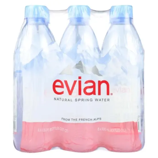 Evian Natural Spring Water - Case of 4/6 pack, 16.9 oz image {1}